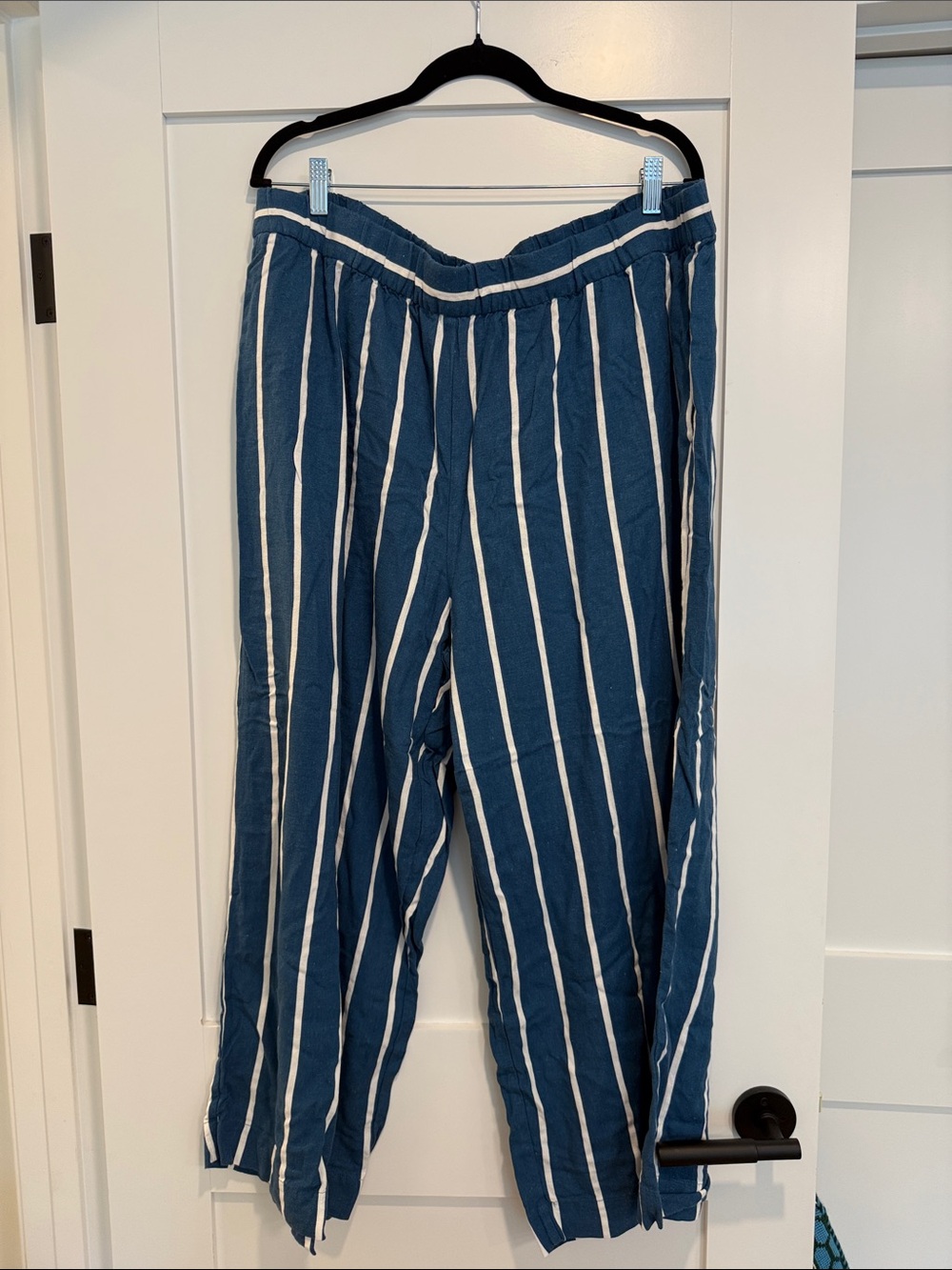 Eloquii Blue and White Vertical Stripe Pull-On Pants